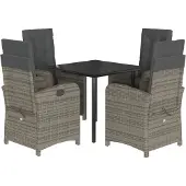 vidaXL 5-delige Tuinset met kussens poly rattan grijs