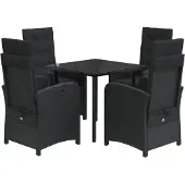 vidaXL 5-delige Tuinset met kussens poly rattan zwart
