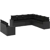 vidaXL 9-delige Loungeset met kussens poly rattan zwart