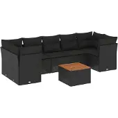 vidaXL 8-delige Loungeset met kussens poly rattan zwart
