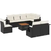 vidaXL 9-delige Loungeset met kussens poly rattan zwart