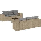 vidaXL 7-delige tuinmeubelset met kussens, beige, van polyrotan