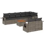 vidaXL 9-delige Loungeset met kussens poly rattan grijs