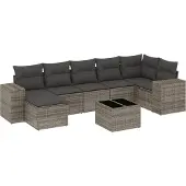 vidaXL 8-delige tuinmeubelset met kussens, grijs, polyrotan