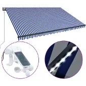 vidaXL Luifel met windsensor en LED 500x300 cm blauw en wit
