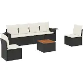 vidaXL 7-delige Loungeset met kussens poly rattan zwart