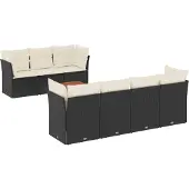 vidaXL 8-delige Loungeset met kussens poly rattan zwart