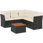 vidaXL 6-delige Loungeset met kussens poly rattan zwart