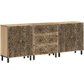 vidaXL Bijzetkasten 3 st 60x33x75 cm massief mangohout