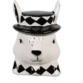 Clayre & Eef Voorraadpot Konijn 11 cm Wit Zwart Keramiek Wit