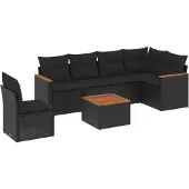 vidaXL 7-delige Loungeset met kussens poly rattan zwart