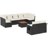 vidaXL 10-delige Loungeset met kussens poly rattan zwart