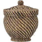 Bloomingville Leoonie mand met deksel, zwart, rotan