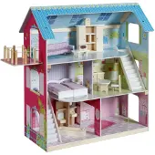 Roba Poppenhuis Holzspielzeug, Puppenvilla inclusief 16 poppenmeubels