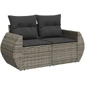 vidaXL Tuinbank 2-zits met kussens poly rattan grijs