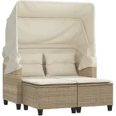 vidaXL Tuinbank 2-zits met luifel en voetenbanken poly rattan beige
