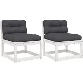 DKD Home Decor Tuinbanken met kussens 2 st massief grenenhout wit