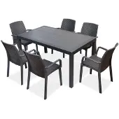 BICA Antraciet kunststof rotan meubelset Houston/Indiana voor 6 personen