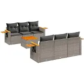 vidaXL 7-delige tuinmeubelset met kussens, grijs, polyrotan