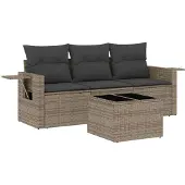 vidaXL 4-delige Loungeset met kussens poly rattan grijs