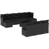 vidaXL 11-delige Loungeset met kussens poly rattan zwart