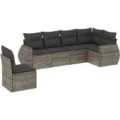 vidaXL 6-delige Loungeset met kussens poly rattan grijs