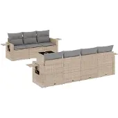 vidaXL 8-delige Loungeset met kussens poly rattan beige