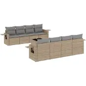 vidaXL 9-delige Loungeset met kussens poly rattan beige