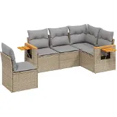 vidaXL 5-delige Loungeset met kussens poly rattan beige