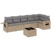 vidaXL 7-delige Loungeset met kussens poly rattan beige
