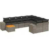 vidaXL 10-delige loungeset voor de tuin met kussens, grijs, polyrotan