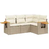 vidaXL 4-delige Loungeset met kussens poly rattan beige