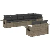vidaXL 8-delige Loungeset met kussens poly rattan grijs
