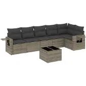 vidaXL 7-delige tuinmeubelset met kussens, grijs, polyrotan