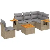 vidaXL 6-delige Loungeset met kussens poly rattan beige