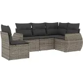 vidaXL 5-delige tuinmeubelset met kussens, grijs, polyrotan