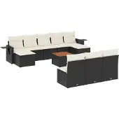 vidaXL 11-delige Loungeset met kussens poly rattan zwart