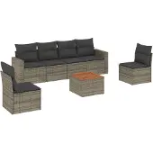 vidaXL 7-delige Loungeset met kussens poly rattan grijs