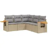 vidaXL 5-delige Loungeset met kussens poly rattan beige