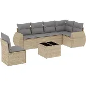 vidaXL 7-delige Loungeset met kussens poly rattan beige
