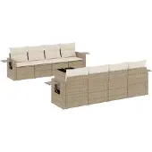 vidaXL 9-delige Loungeset met kussens poly rattan beige
