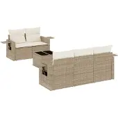 vidaXL 6-delige tuinmeubelset met kussens, beige, polyrotan