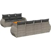 vidaXL 8-delige tuinmeubelset met kussens, grijs, polyrotan