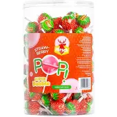 Hirsch Super Bubble Lolly Strawberry, 100 stuks, pot van 1,7 kg