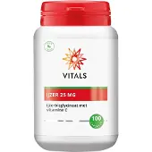 Vitals Ijzerbisglycinaat 25 mg - 100 capsules - mineralen. Ijzer aangevuld met vitamine C, dat de ijzeropname ondersteunt.