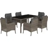 vidaXL 7-delige Tuinset met kussens poly rattan grijs