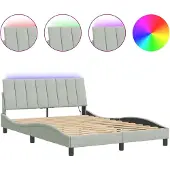 vidaXL Bedframe met LED zonder matras "Hanko" fluweel lichtgrijs 140x200 cm