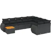 vidaXL 10-delige Loungeset met kussens poly rattan zwart