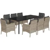 vidaXL 9-delige Tuinset met kussens poly rattan lichtgrijs
