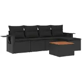 vidaXL 6-delige Loungeset met kussens poly rattan zwart